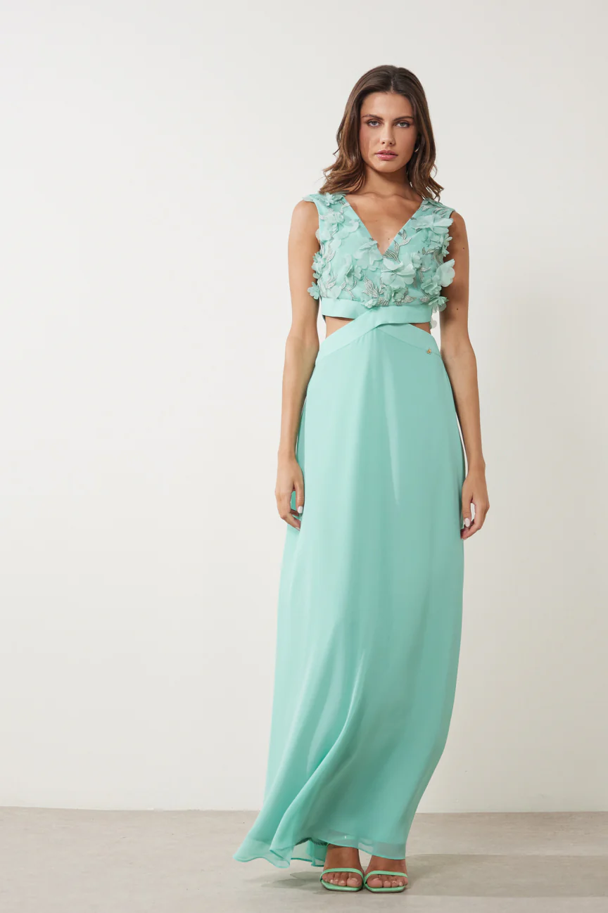 Φόρεμα μάξι με 3D λουλούδια