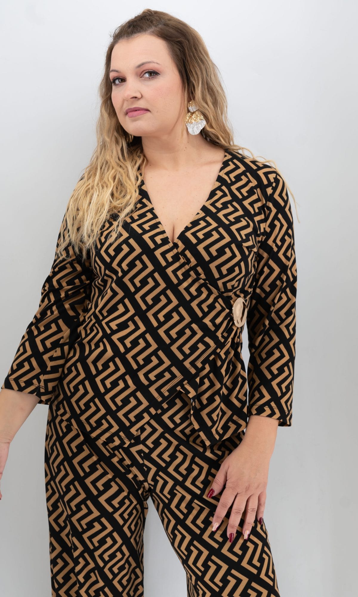 Μπλούζα Κρουαζέ Εμπριμέ Με Κουμπί