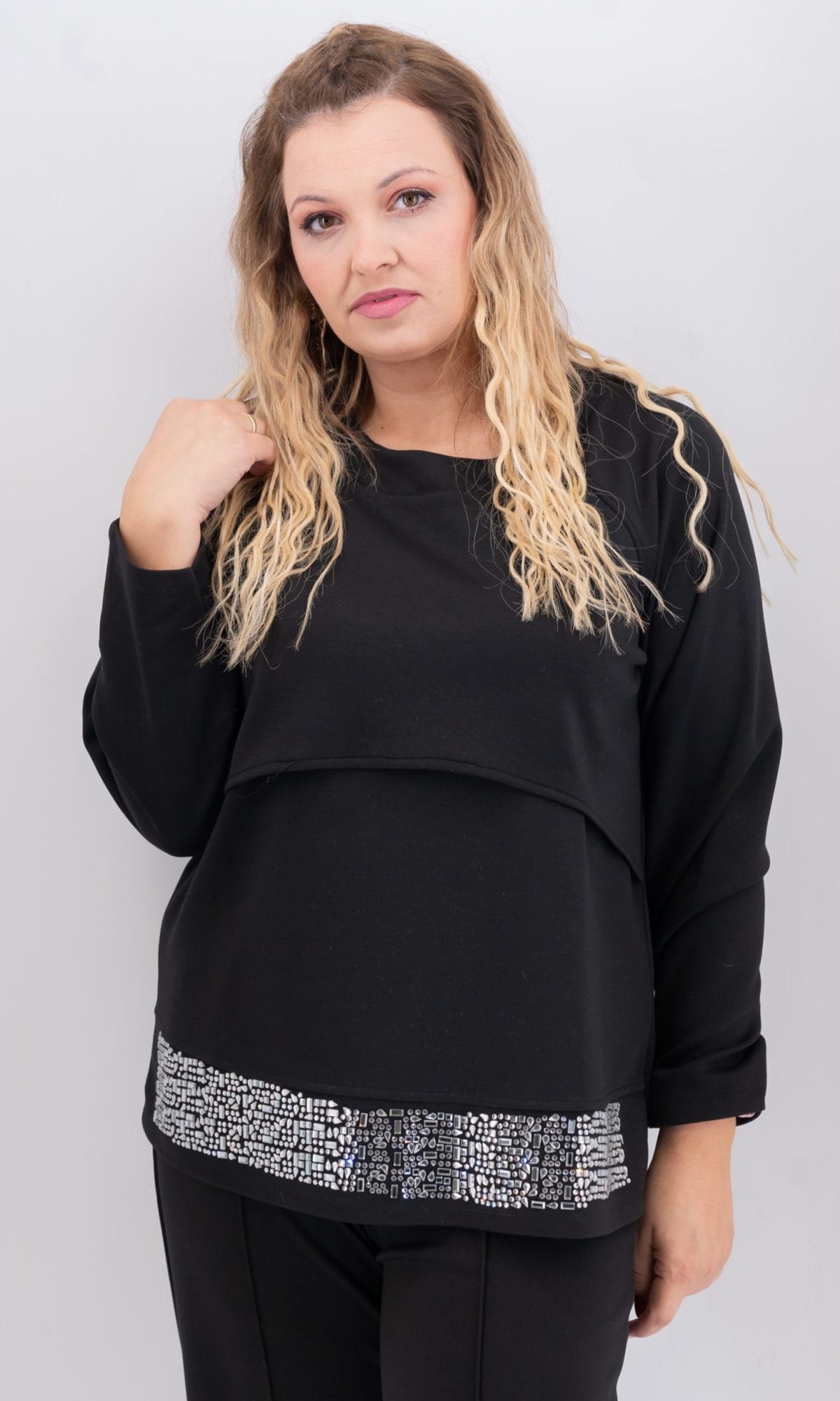 Μπλούζα Φούτερ με Διακοσμητικά Στρας