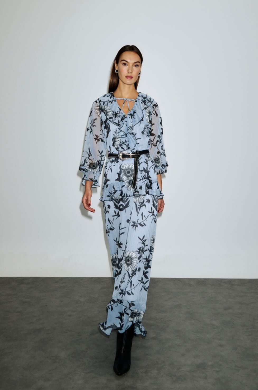 Φόρεμα Μάξι Εμπριμέ με Βολάν