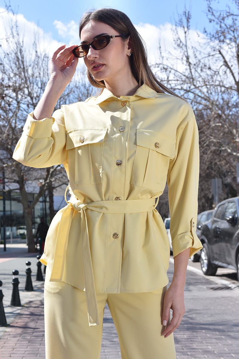 Κίτρινη Ζακέτα Πουκάμισο με Ζώνη