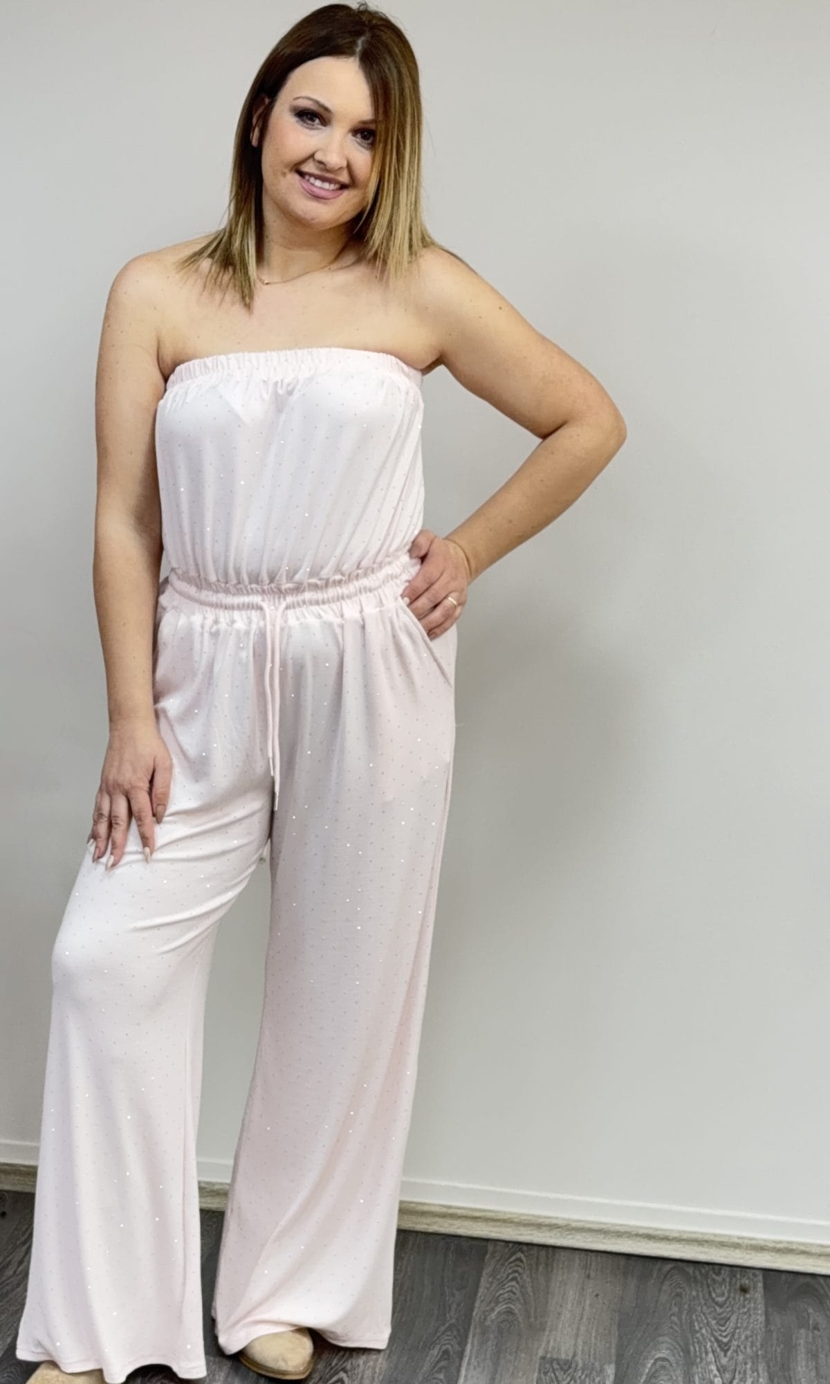 Ολόσωμη Φόρμα Strapless Με Λάστιχο Και Glitter