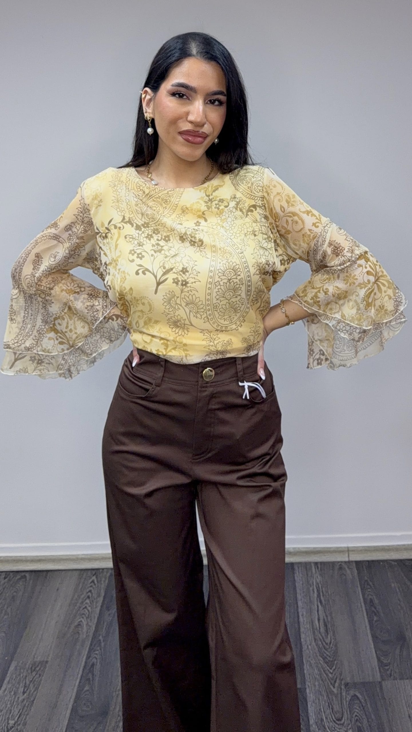 Μπλούζα Με Print Και Βολάν Μανίκια